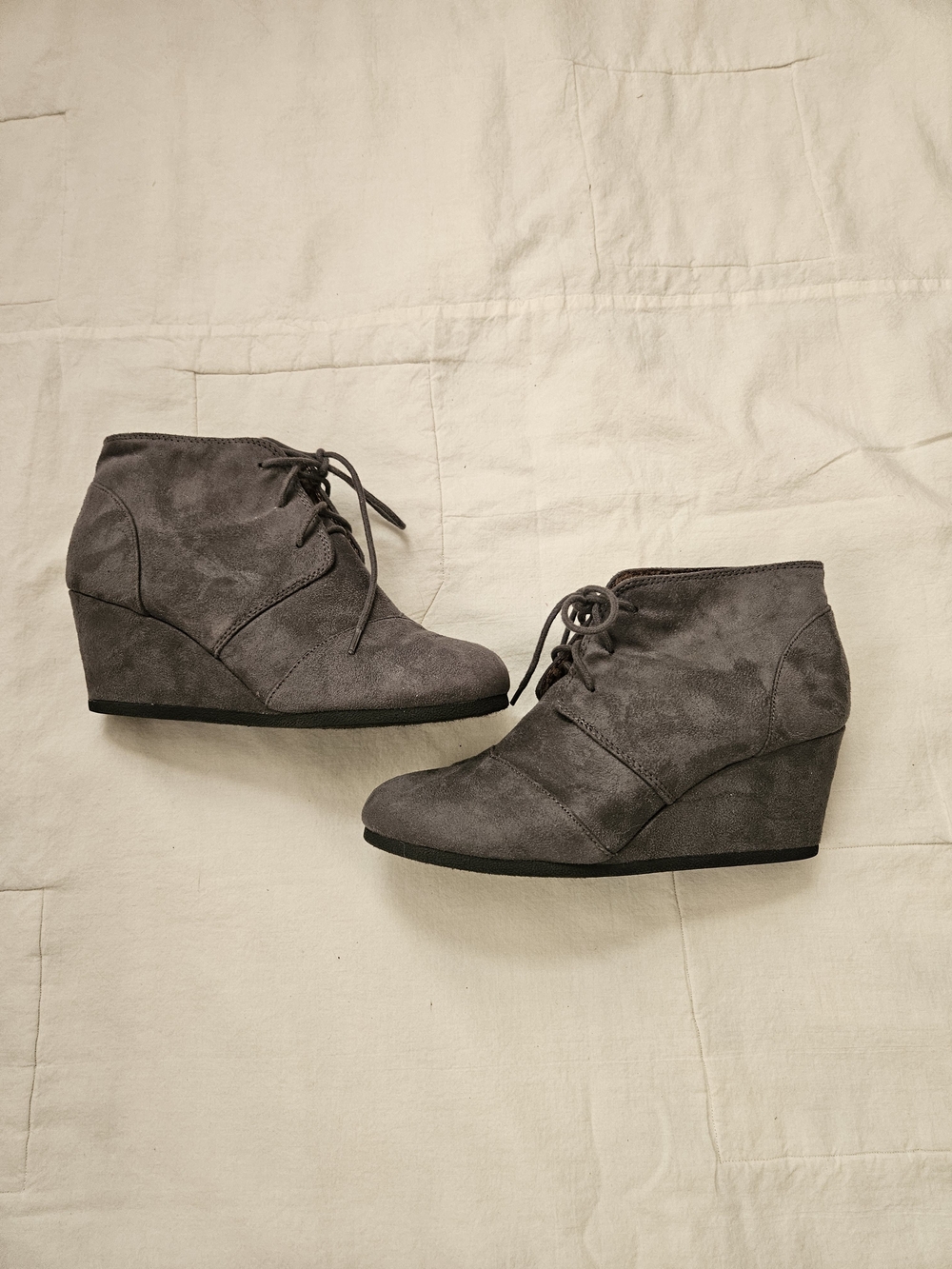 New Women’s Gray Suede Wedge Ankle Boots - Lace-Up Comfort 9